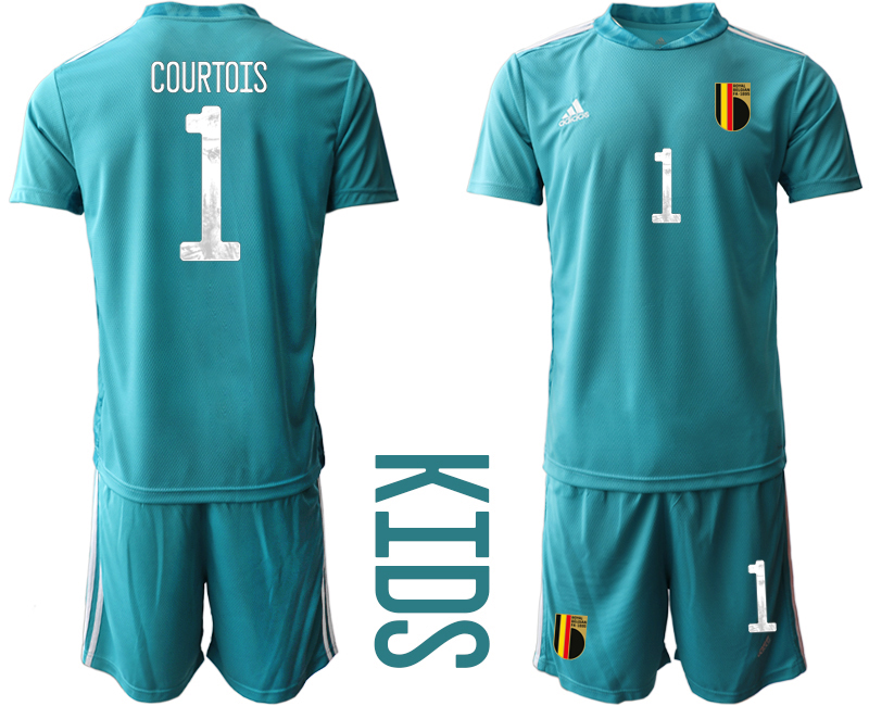 Youth 2021 European Cup Belgium blue goalkeeper #1 Soccer Jersey